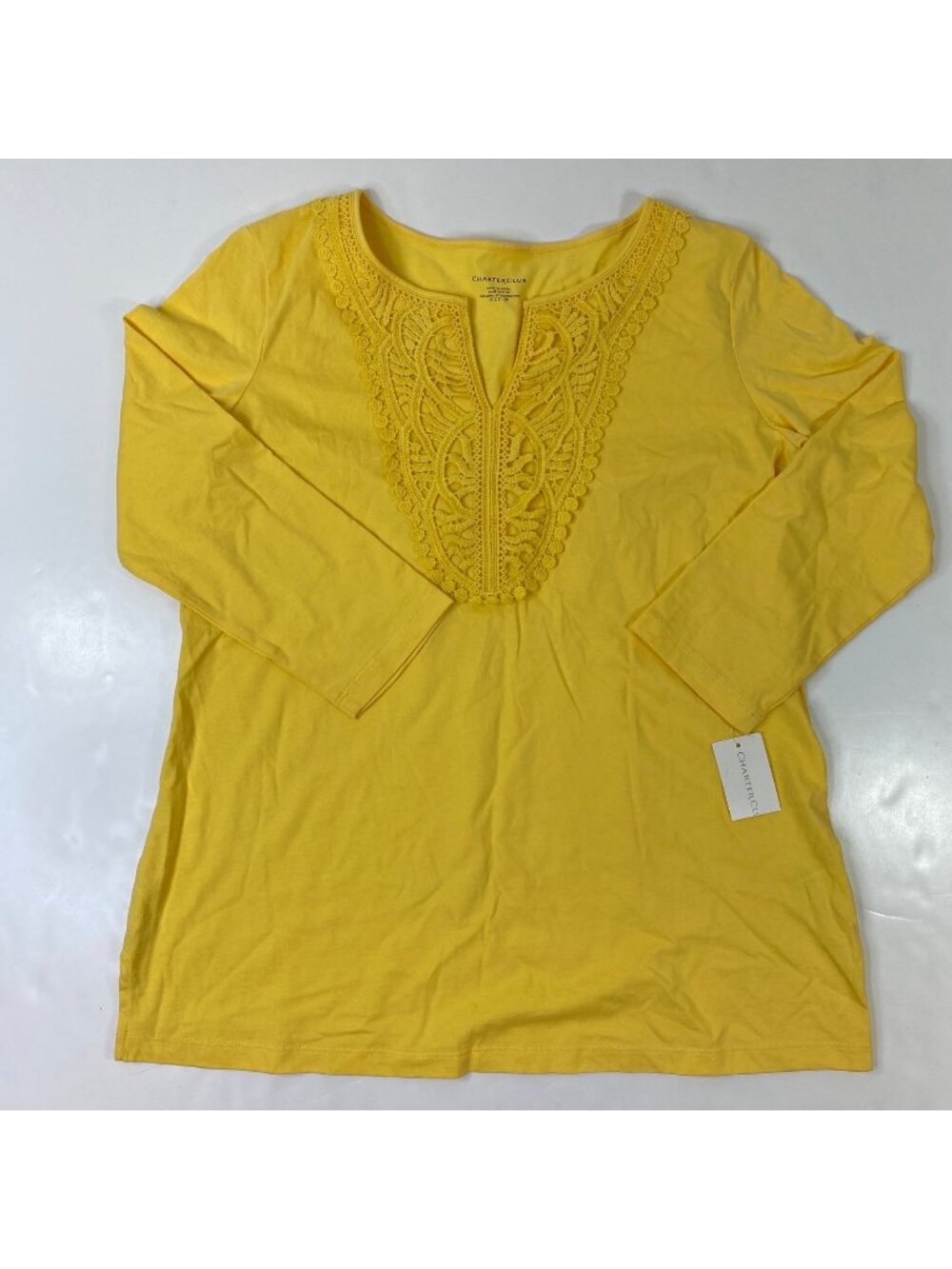Charter Club Womens Yellow Crochet Detail Cotton Top Size Medium